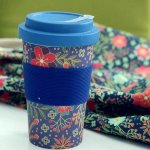 HOME ELEMENTS Cestovní bambusový hrnek - 400 ml - Květiny