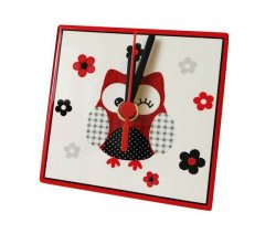 HOME ELEMENTS Hodiny ker. 11 cm, červená sova