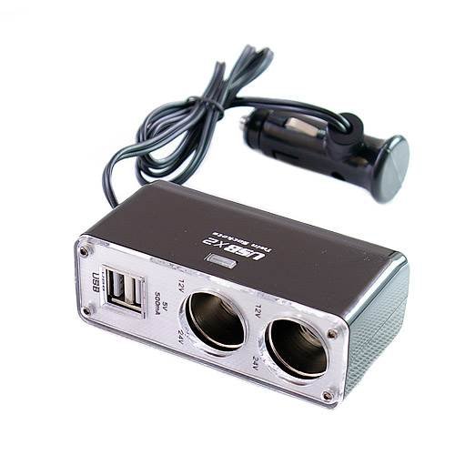 GT K517A Nabíjecí adaptér do auta 2x USB, 2x zapalovač