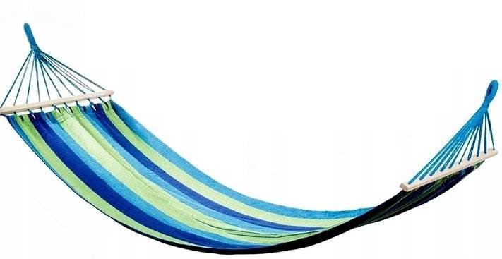 Verk Hamaka houpací síť dřevo 200 x 80 cm modré pruhy