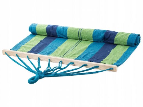 Verk Hamaka houpací síť dřevo 200 x 80 cm modré pruhy