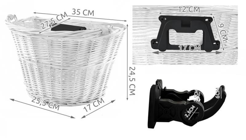ISO 2723 Koš na řídítka proutěný zvýšený bílý