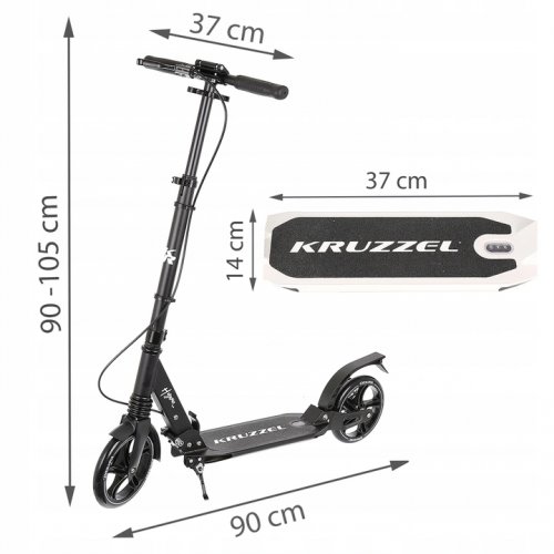 Kruzzel 10284 Skládací koloběžka, odpružená, s ruční brzdou - černá