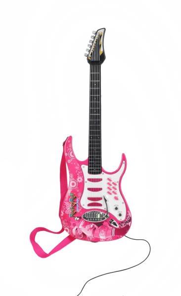 ISO Detská rocková elektrická gitara na batérie + zosilňovač a mikrofón ružová - bazár