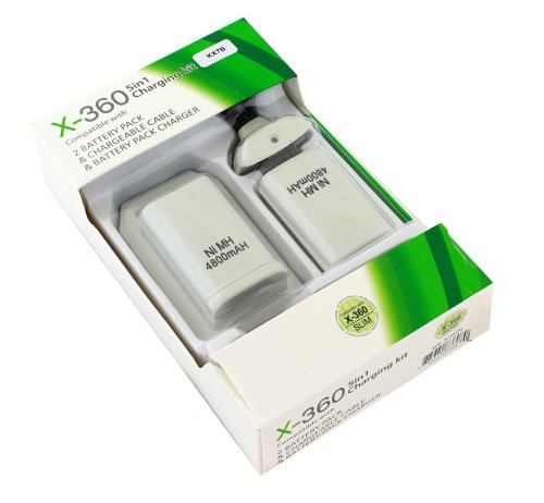 APT KX7B Nabíjecí stanice pro XBOX 360 + 2 ks baterií 4800mAh bílá