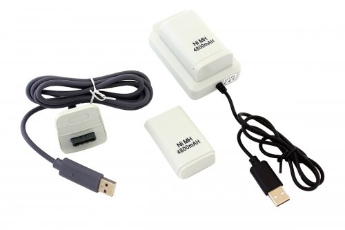 APT KX7B Nabíjecí stanice pro XBOX 360 + 2 ks baterií 4800mAh bílá