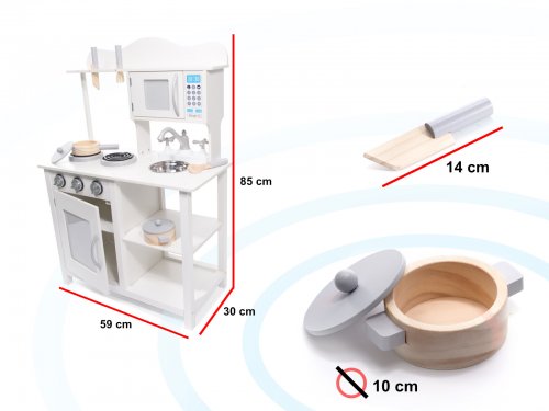KIK KX6490 Dětská dřevěná kuchyňka s příslušenstvím XL 85 cm bílá