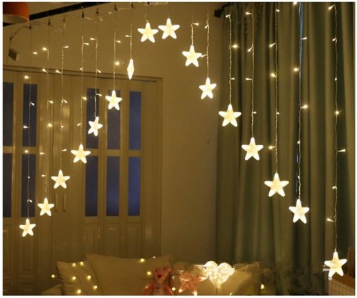 ISO 11337 Světelný závěs hvězdy 136 LED teplá bílá