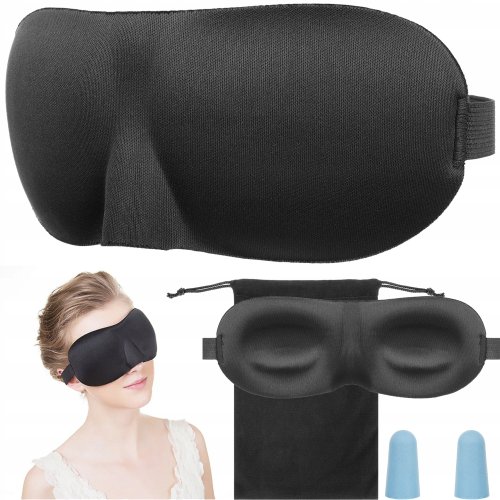 Malatec Maska na spanie 3D + štuple do uší čierna