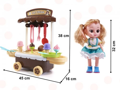 KIK Bábika cukrárka s vozíkom 32 cm