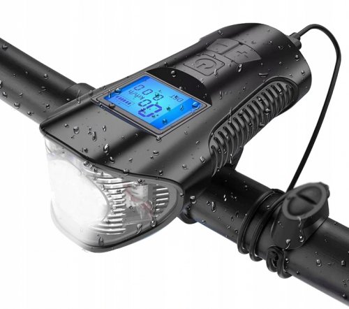 Trizand 12044 Vodeodolné LED svetlo na bicykel USB, tachometer, el.zvonček 150db