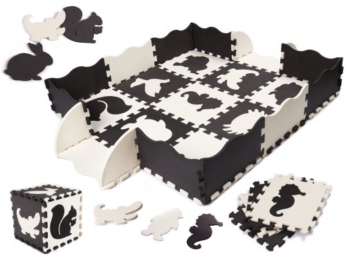 KIK Kontrastní pěnové puzzle 30 x 30 cm, 25 ks černá, krémová