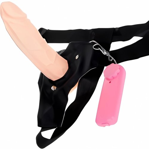 Zmyselné dildo na popruhu s vibracemi 18 cm