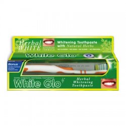 WHITE GLO Bělící pasta Herbal 150g + kartáček na zuby