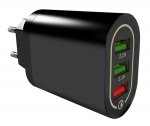 APT PLP37D Nabíjací adaptér 3 x USB 18 W QUICK CHARGE 2.0-3.0 čierny
