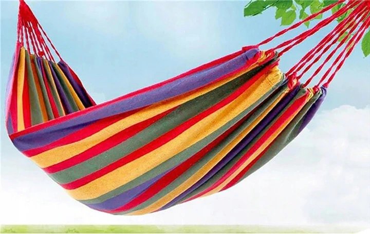 Azar HM-108 Hamaka houpací síť 240 x 160 cm červené pruhy