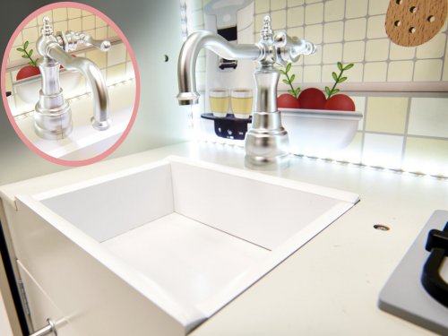 KIK KX6491 Dětská dřevěná kuchyňka s příslušenstvím 103 cm bílá