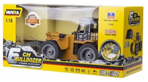 KIK HUINA 1520 RC Buldozér s kovovou lyžicou 6CH, 2,4GHz 1:18