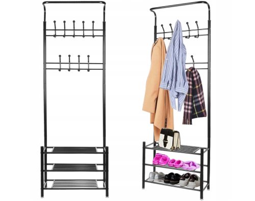 Ruhhy 15744 Vešiak na oblečenie s tromi policami na topánky čierny