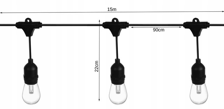 ISO LED venkovní dekorační řetěz girlanda 15m 12V IP65