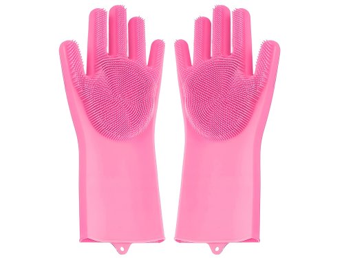 Verk 01606 Silikónové umývacie rukavice na riad tmavo ružové 2 ks