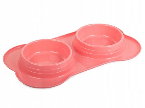 Verk 19109 Miska pro psy a kočky dvojitá, plastová, 2x400ml růžová