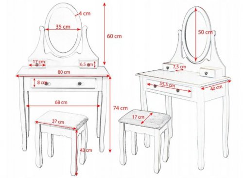 Azar Bílý toaletní stolek se stoličkou a zrcadlem 130 x 80 x 40 cm