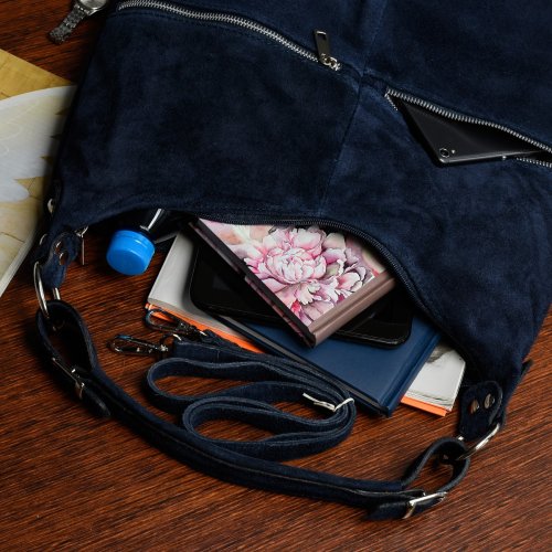 Vera Pelle K51 Dámská semišová kabelka tmavě modrá