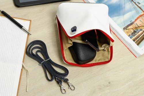 Vera Pelle K03 Dámska kožená crossbody kabelka bielo modrá