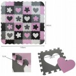 Kruzzel Kontrastné penové puzzle 30 x 30 cm, 36 ks čierno, šedo, bielo, ružové
