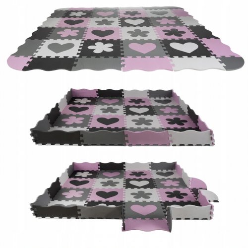 Kruzzel Kontrastné penové puzzle 30 x 30 cm, 36 ks čierno, šedo, bielo, ružové