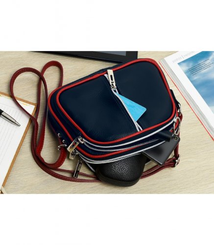 Vera Pelle K53 Dámska kožená crossbody kabelka tmavo modro červená