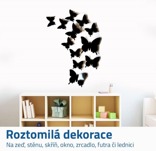 GFT 3D motýliky na stenu - čierna 12 ks