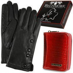 Beltimore K26-A05 Dámská kožená sada peněženka červená s rukavicemi 