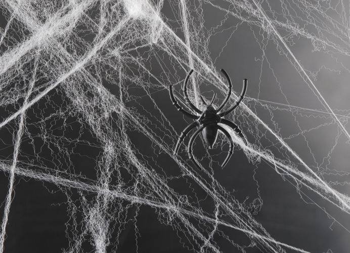 Umělá pavučina s pavouky - bílá