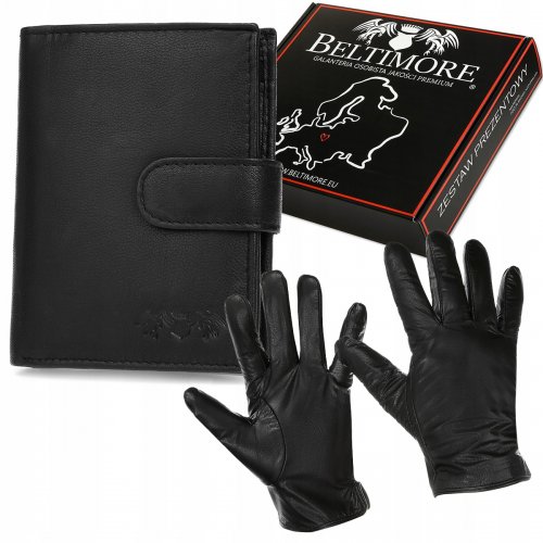 Beltimore G17 Pánská kožená sada peněženka RFiD s rukavicemi vel. S