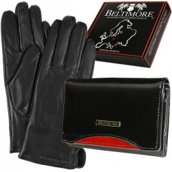 Beltimore A04 Dámská kožená sada peněženka s rukavicemi černá vel. S