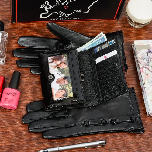 Beltimore K26 Dámská kožená sada peněženka s rukavicemi černá 