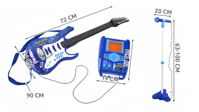 Detská rocková elektrická gitara na batérie + zosilňovač a mikrofón Blue