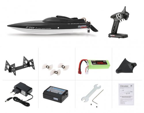 KIK RC Loď High Speed ​​50 km/h, Racing Boat Black Carbon 1:8, 65 cm
