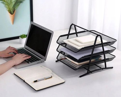 Verk 01652 Drôtený stolný odkladač kancelársky 3-šuplík čierny