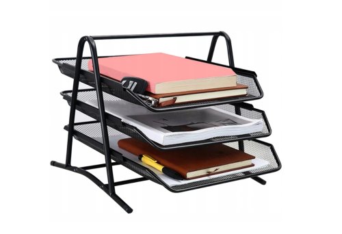 Verk 01652 Drôtený stolný odkladač kancelársky 3-šuplík čierny