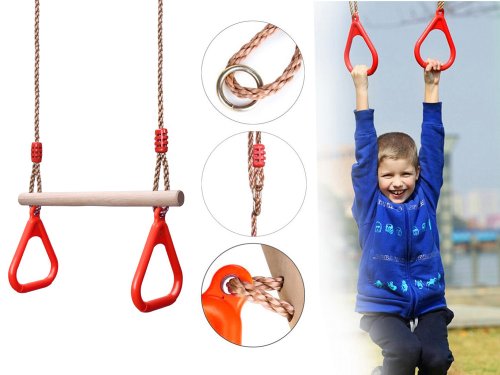 Verk 01535 Detská drevená hrazda s plastovou rukoväťou červená