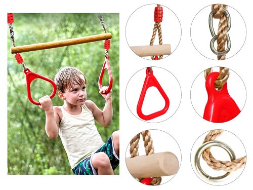 Verk 01535 Detská drevená hrazda s plastovou rukoväťou červená