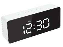 Verk 01457 Multifunkčné zrkadlové hodiny s budíkom a teplomerom bielej