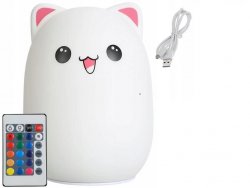 Verk 24085 Noční RGB lampička dotyková kotě USB 1200mAh s dálkovým ovládáním