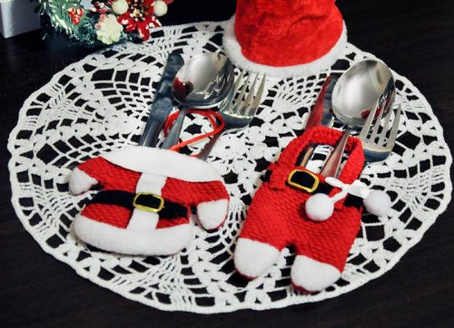 Vánoční dekorace na stůl - obal na příbory  Santa Claus