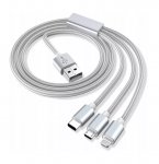 Foxter 0807 Nabíjací kábel 3v1, USB/Micro USB, Lightning, USB-C, 1,2m
