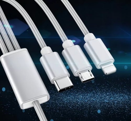 Foxter 0807 Nabíjecí kabel 3v1, USB/Micro USB, Lightning, USB-C, 1,2m 