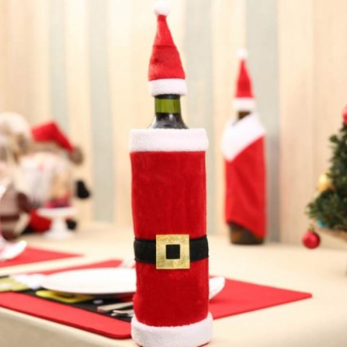 Vianočné dekorácie na fľaše - obal na fľašu Santa Claus